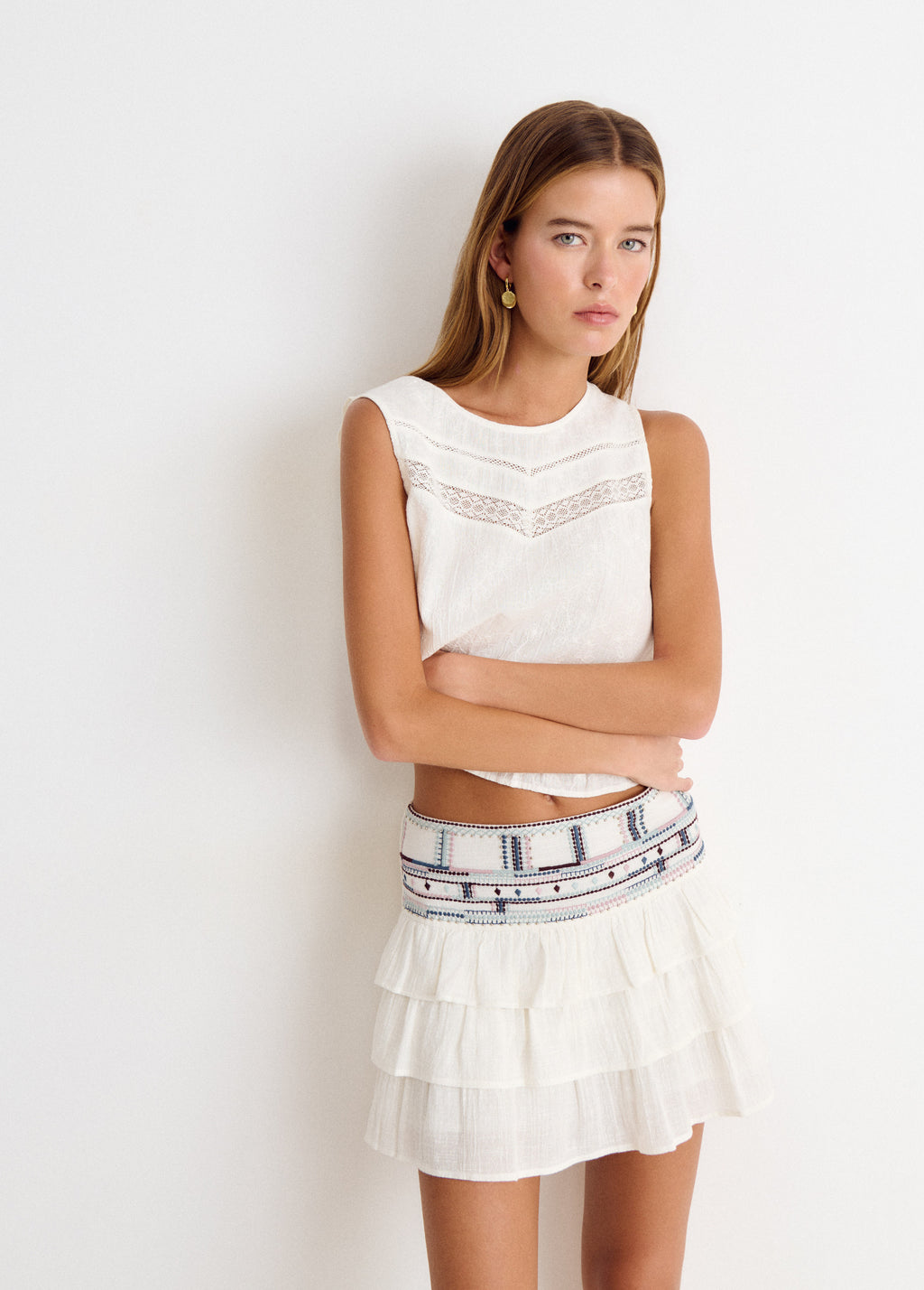 Blouse with lace neckline