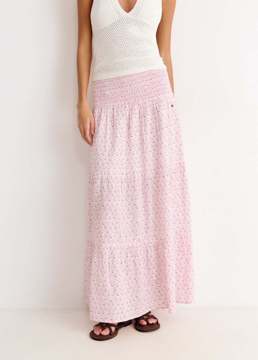Falda larga smock estampado