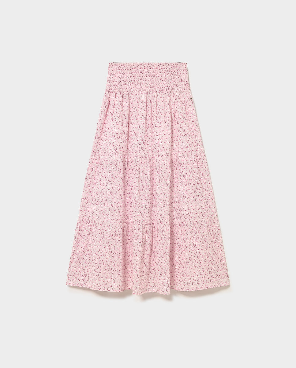 Falda larga smock estampado