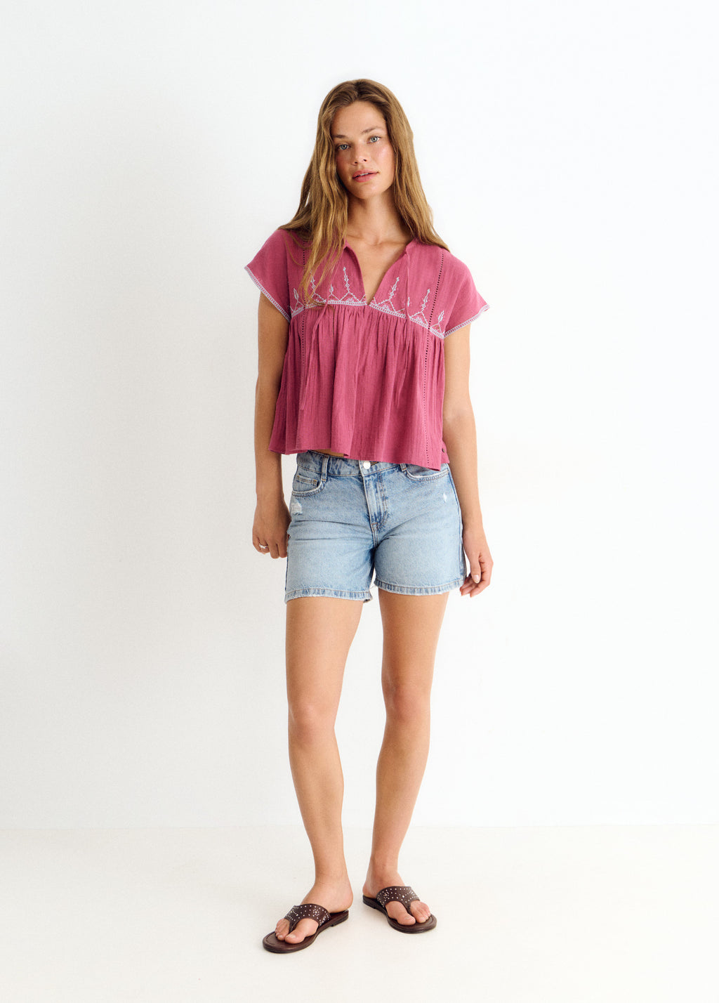 Embroidered neckline blouse
