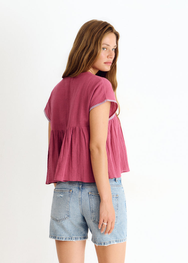 Embroidered neckline blouse