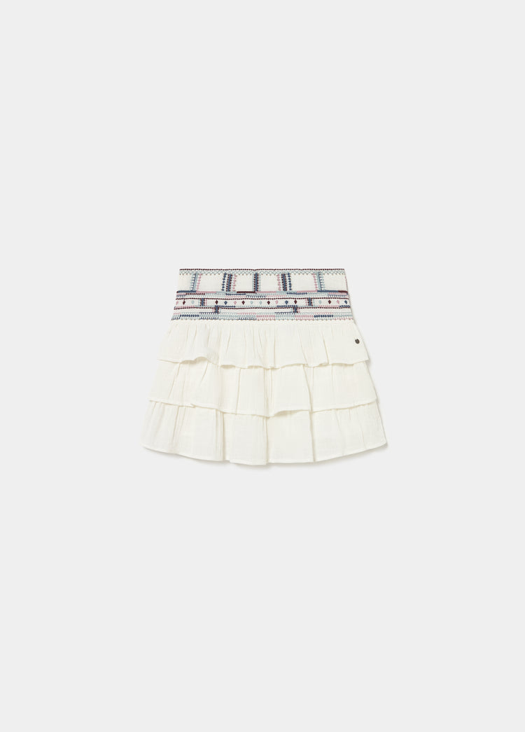 Printed skirt with beaded waist detail
