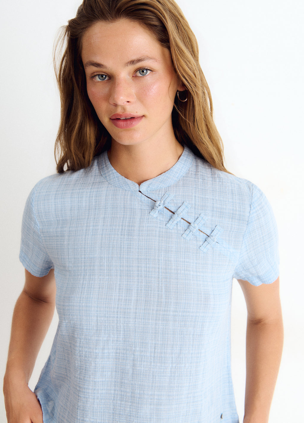 Checked blouse with Japanese detail
