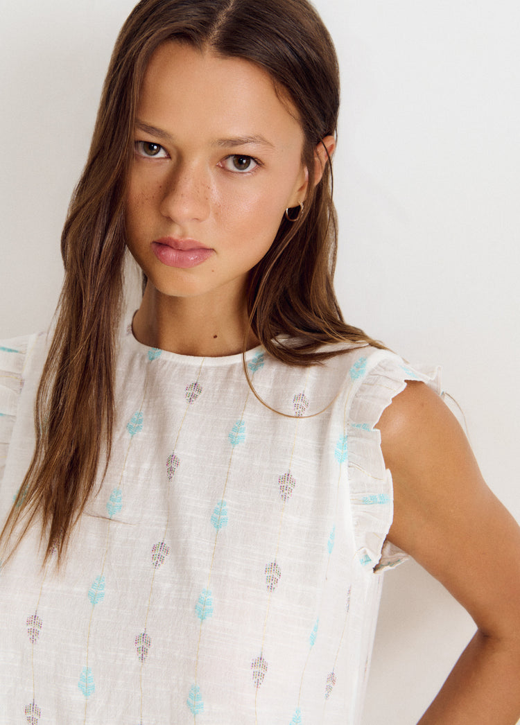 Multi-position embroidered blouse