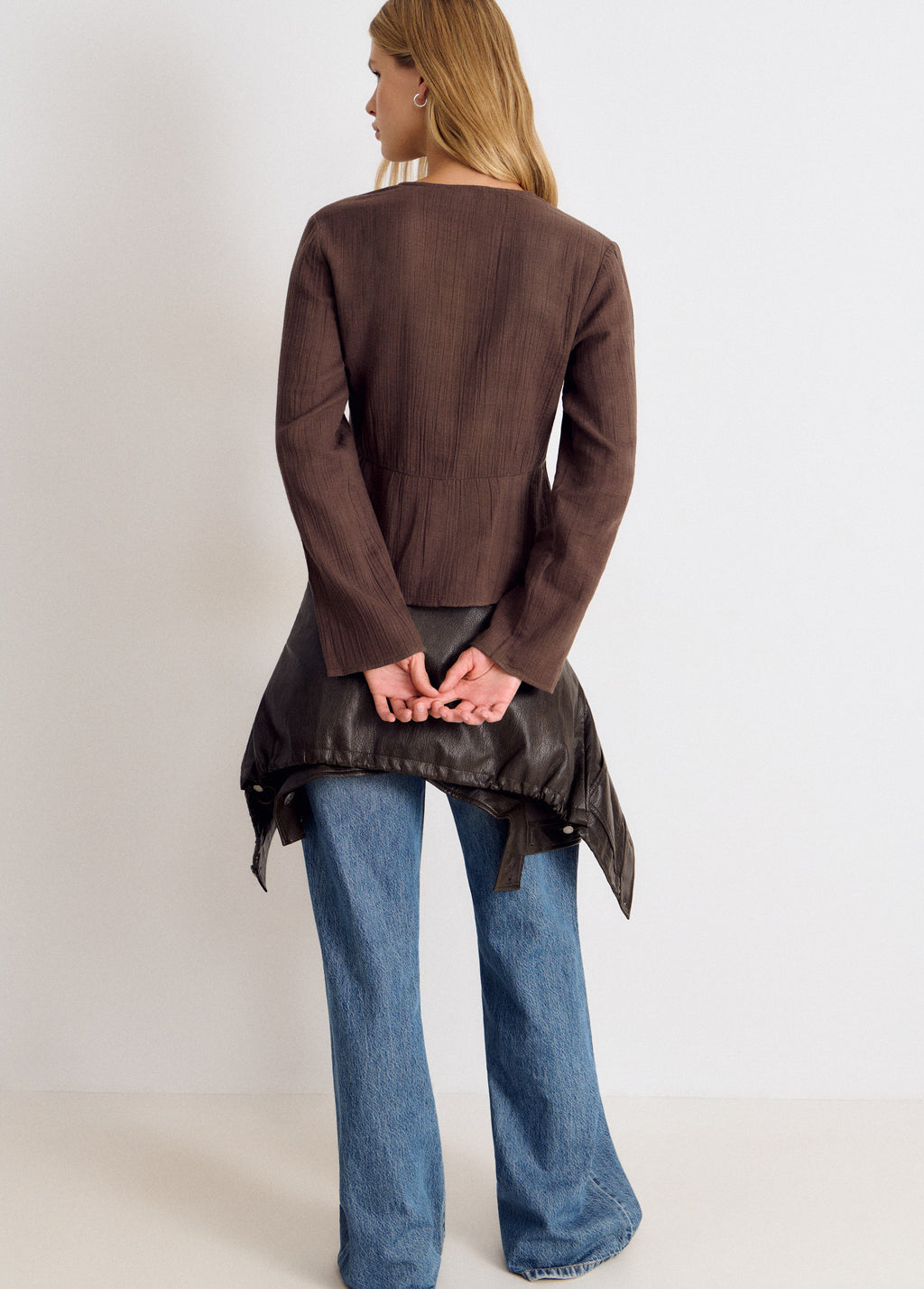 Long-sleeved V-neck blouse with studs