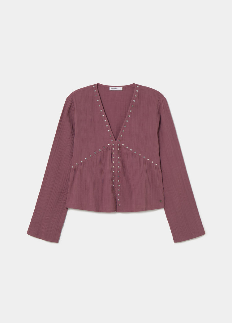 Blusa a maniche lunghe con borchie