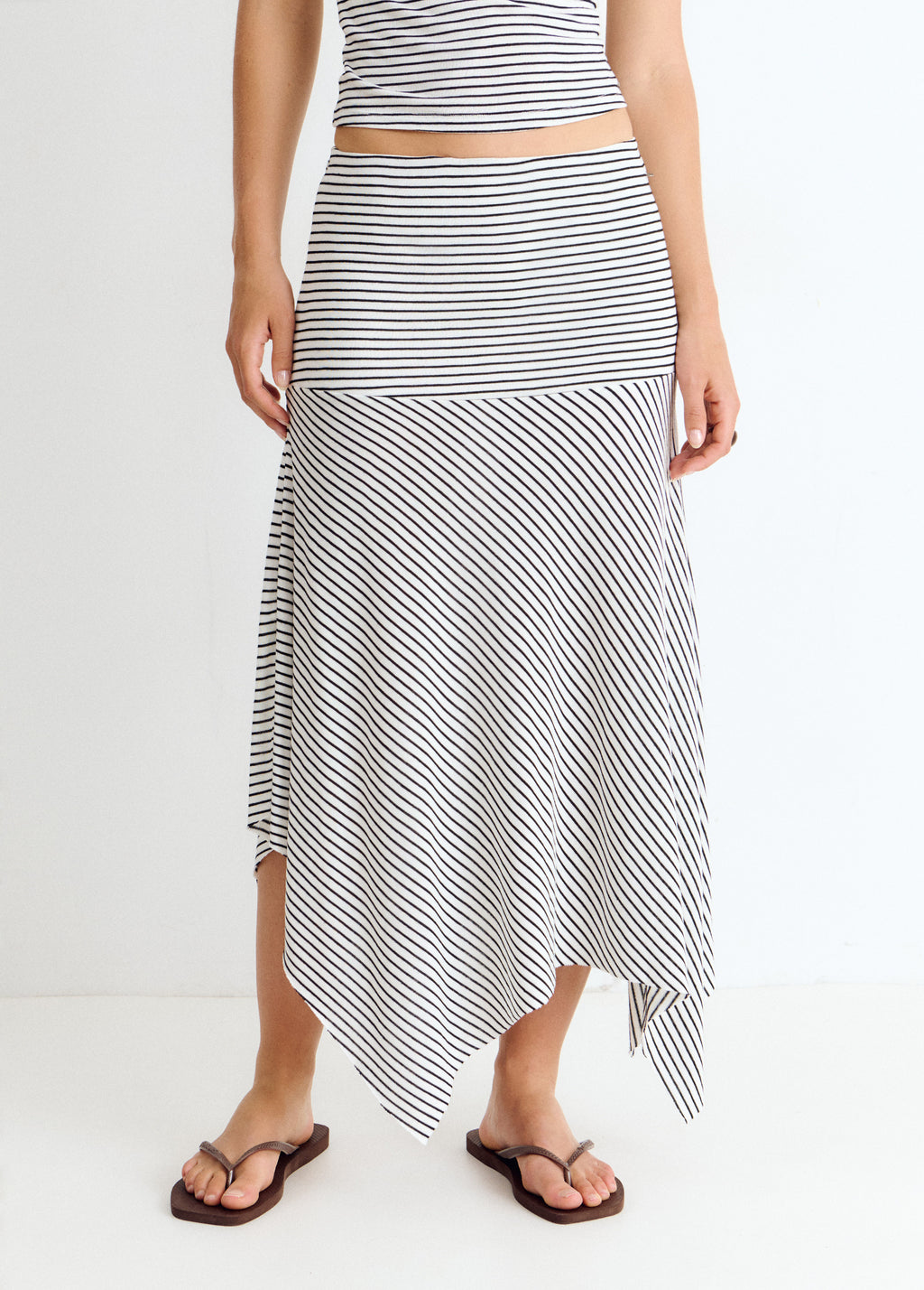 Midi skirt with woven stripe