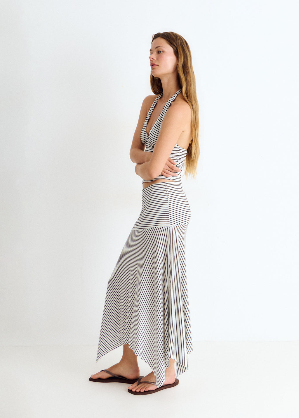 Midi skirt with woven stripe