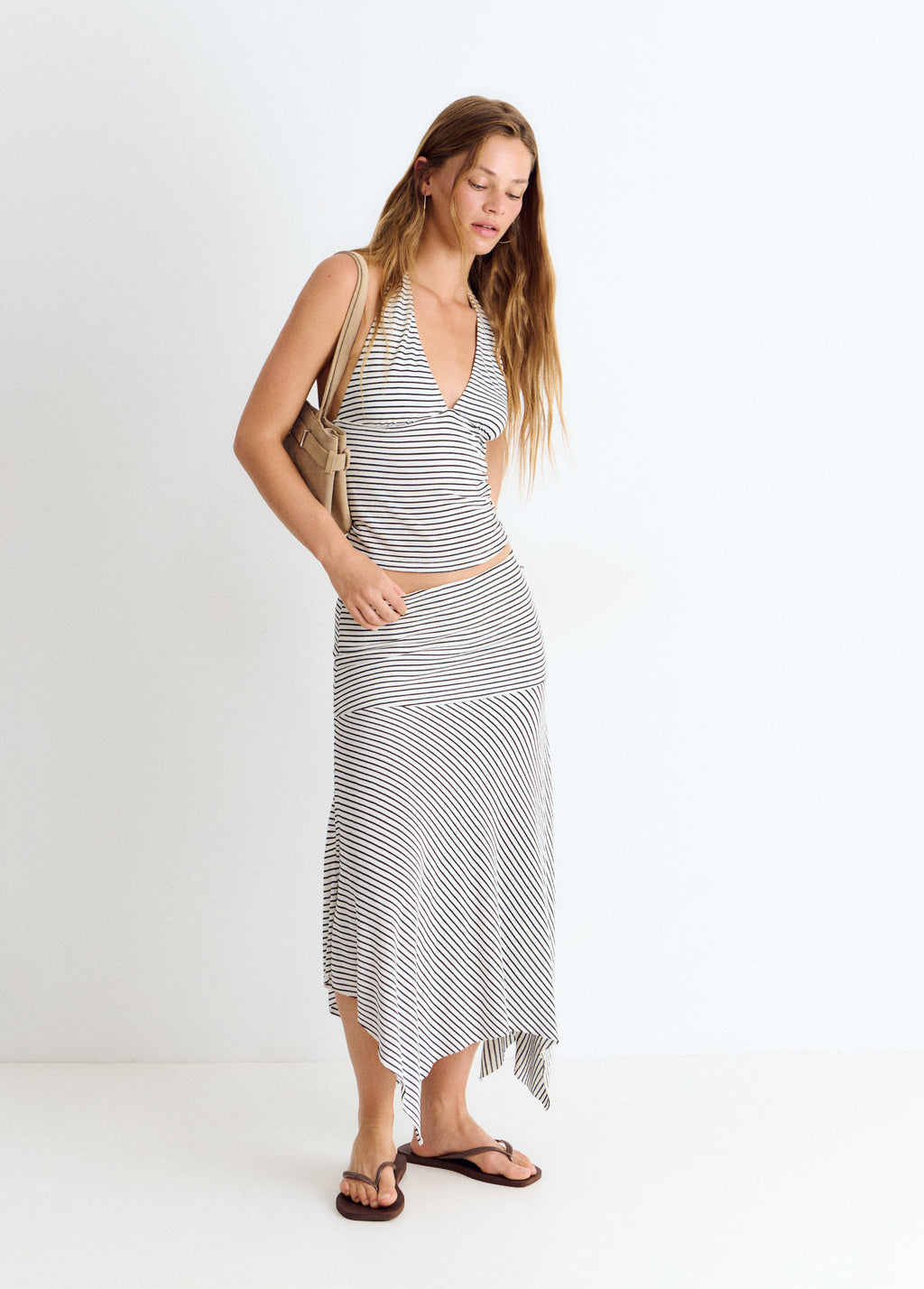 Woven stripe halter top
