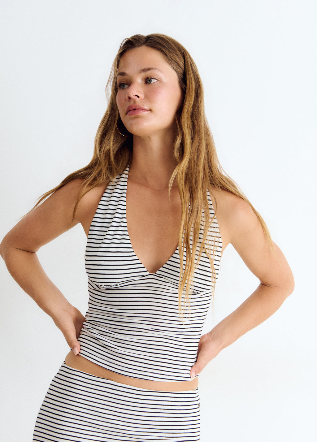 Woven stripe halter top