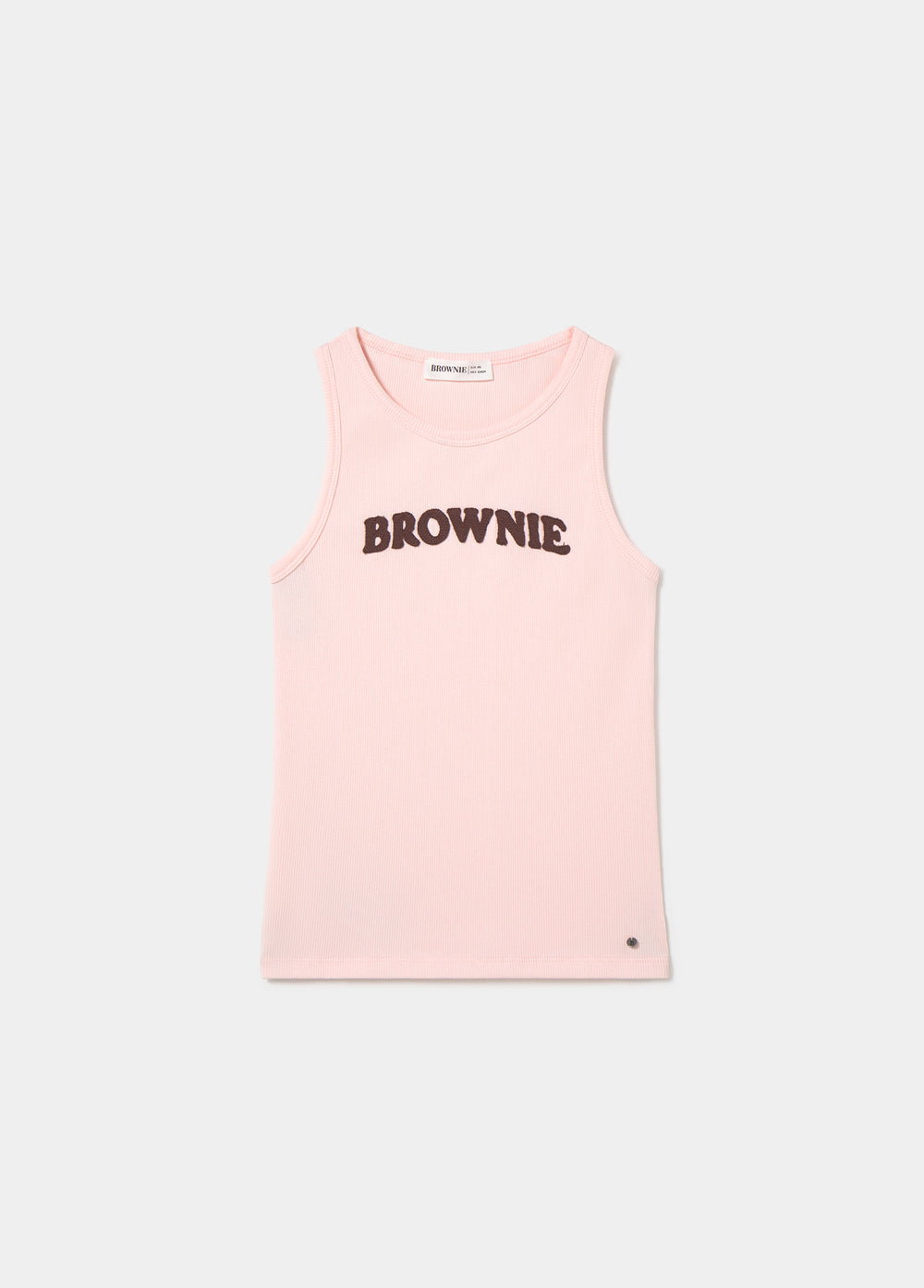 Top de tirantes marrón con el texto BROWNIE estampado en el pecho