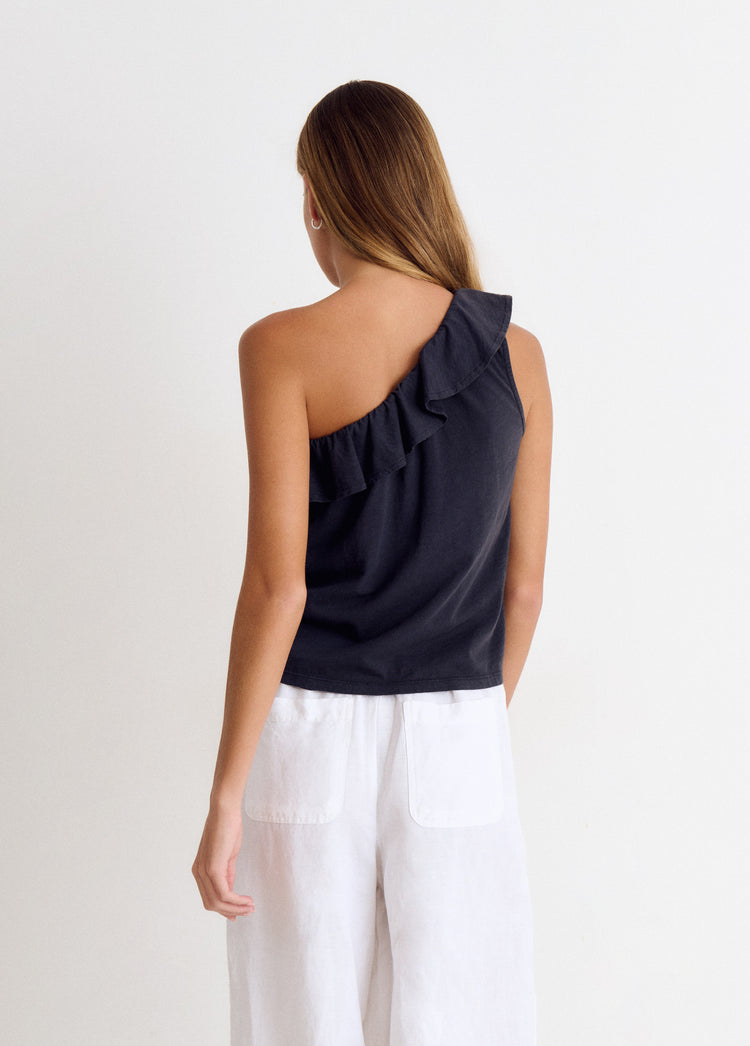 Asymmetric t-shirt ruffle with studs