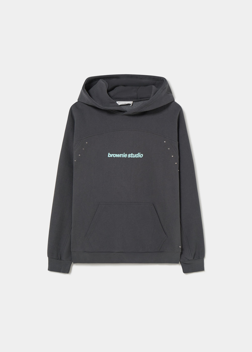 Sudadera de capucha en gris oscuro con logotipo y detalles de tachas en la espalda