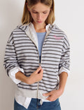 Striped zip-up sweatshirt with embroidery