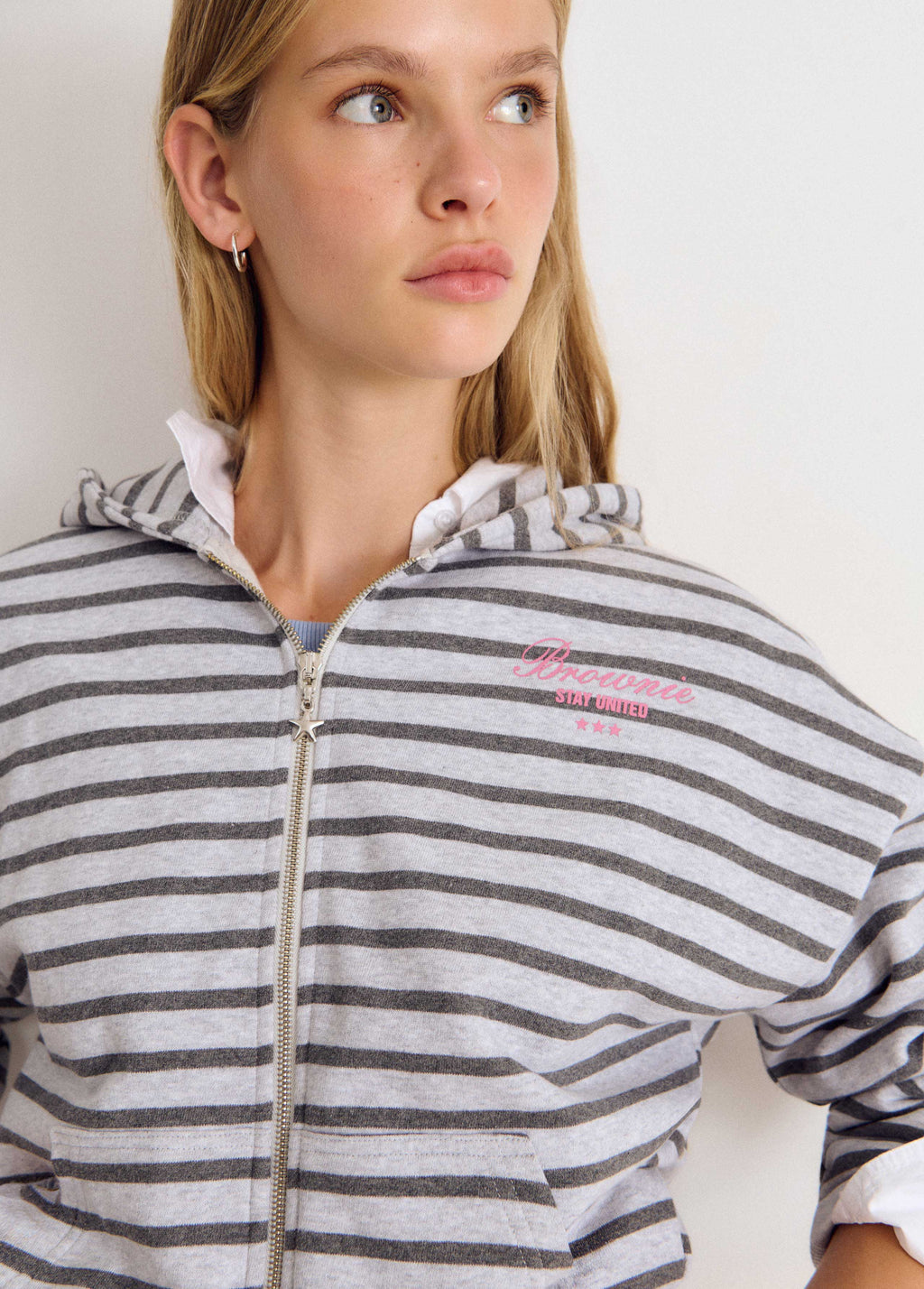 Sweatshirt met rits, streep en borduursel