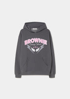 Sudadera de color antracita con capucha y estampado de alas en el pecho