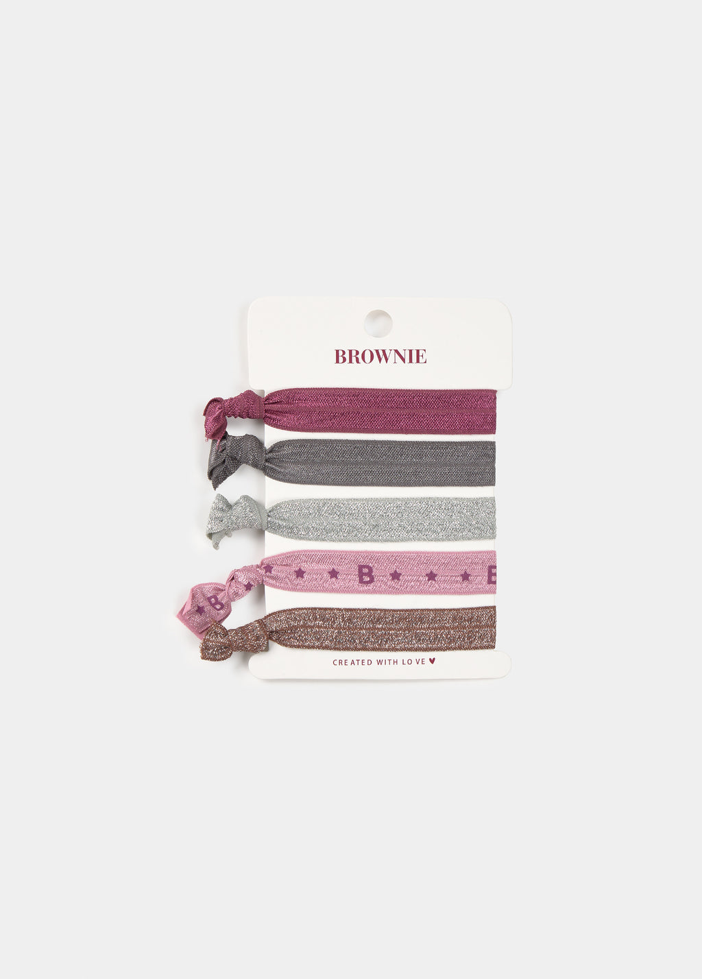 Gomas pelo brownie logo de color granate con detalles metálicos y estampados