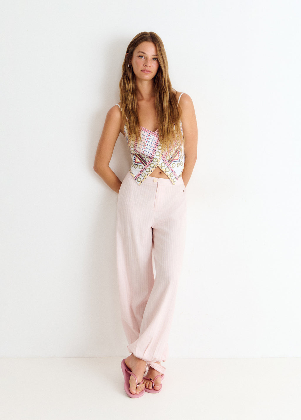 Embroidered strap top