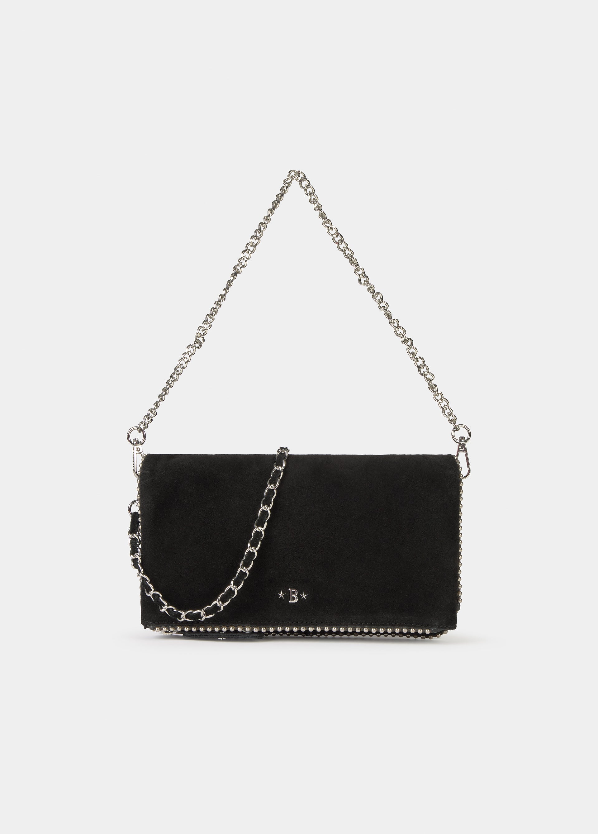 Suede flap bag with beads