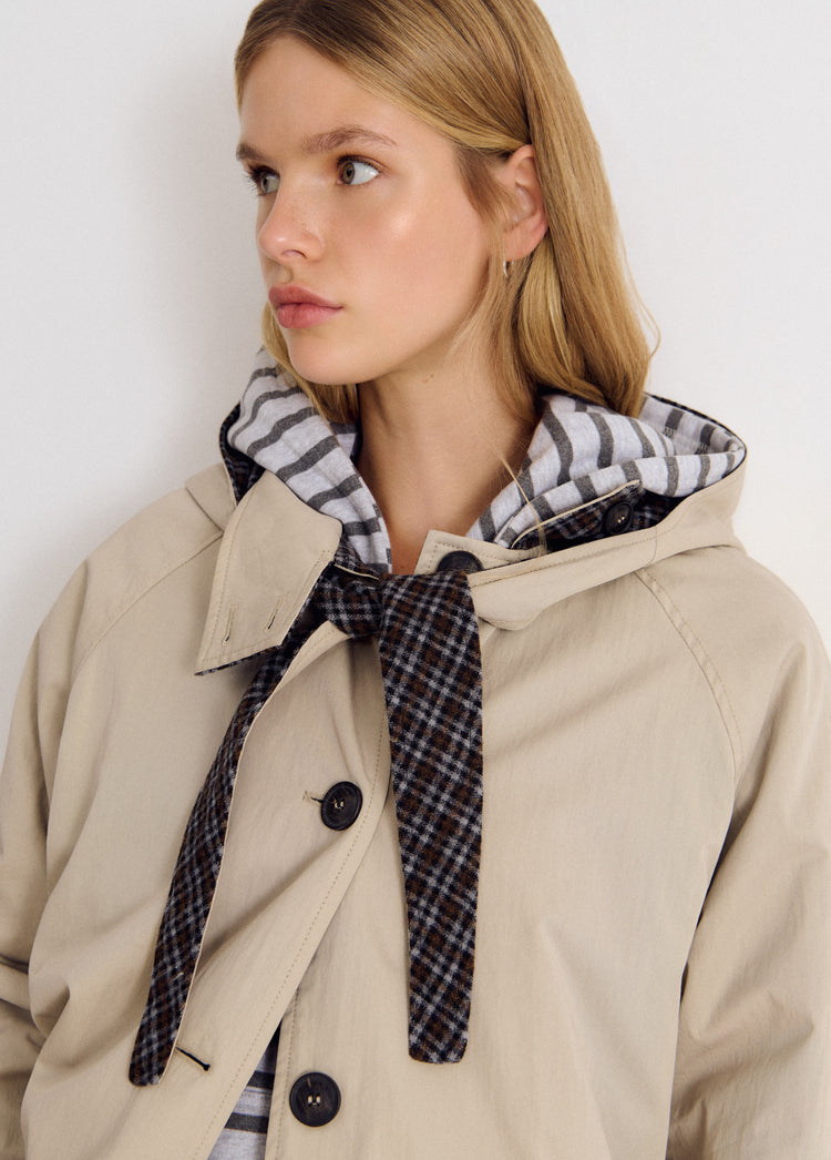 Long hooded trench coat