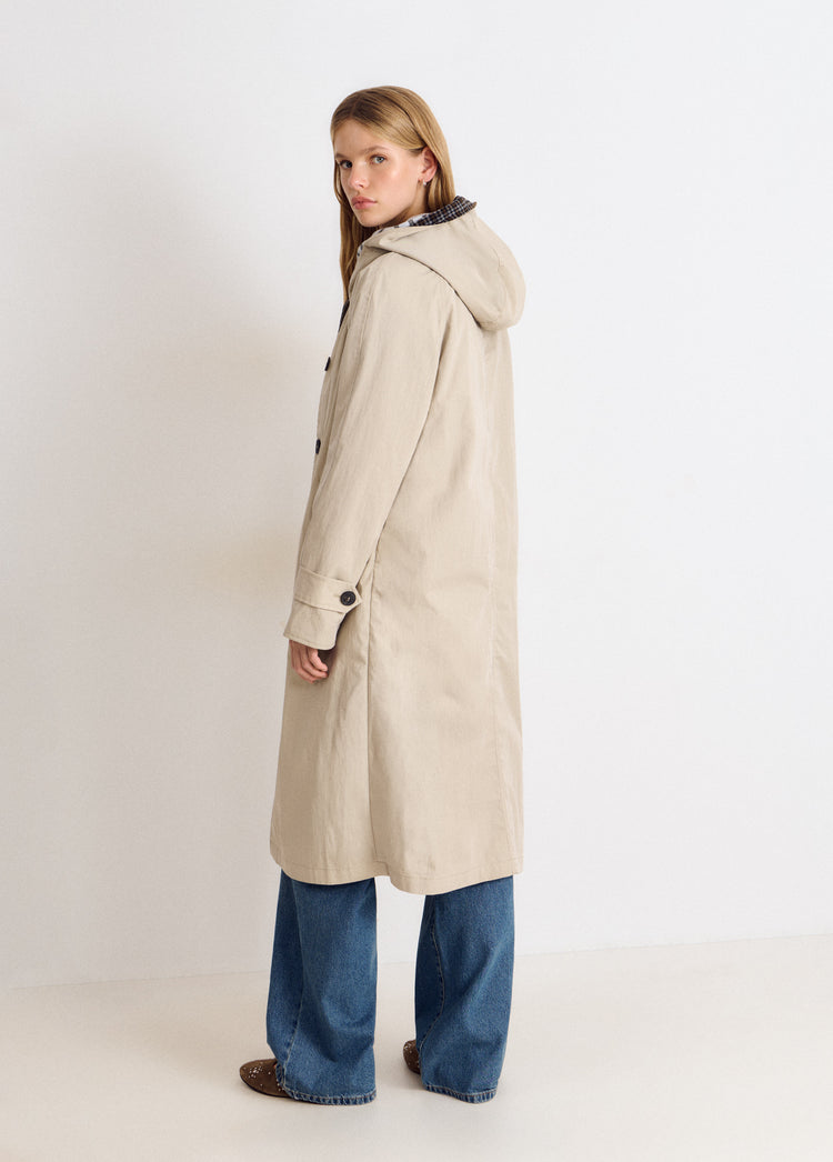 Long hooded trench coat