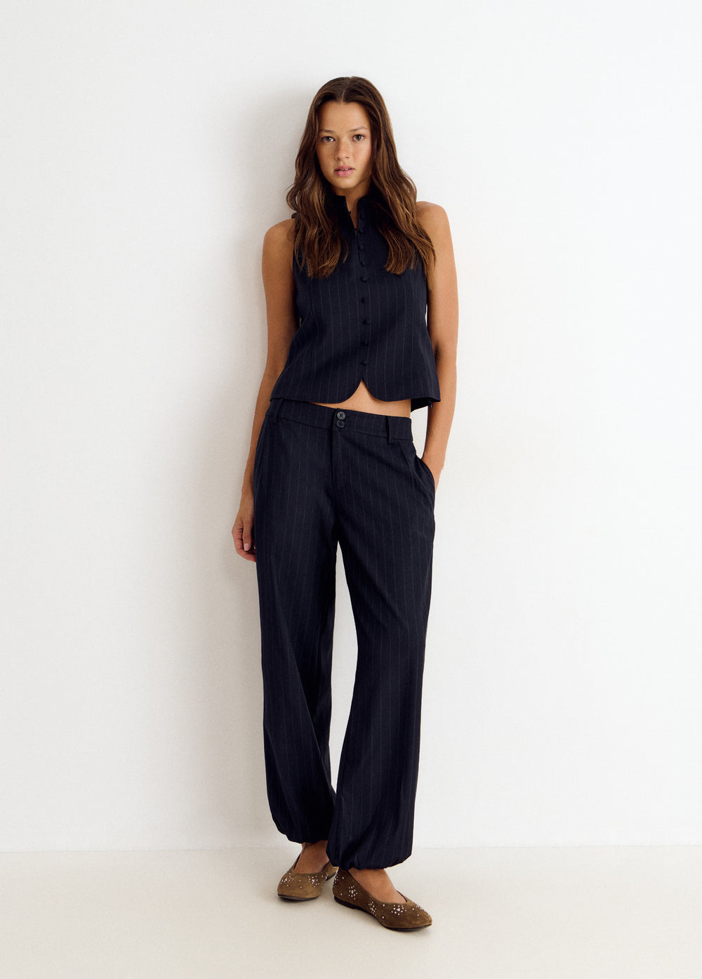 Pinstripe harem trousers