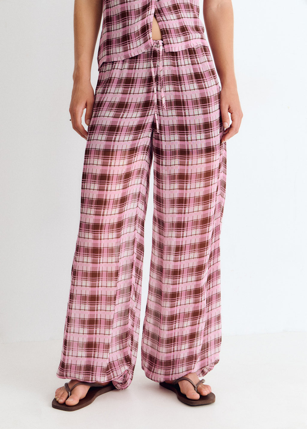 Pantalon long bouffant à carreaux
