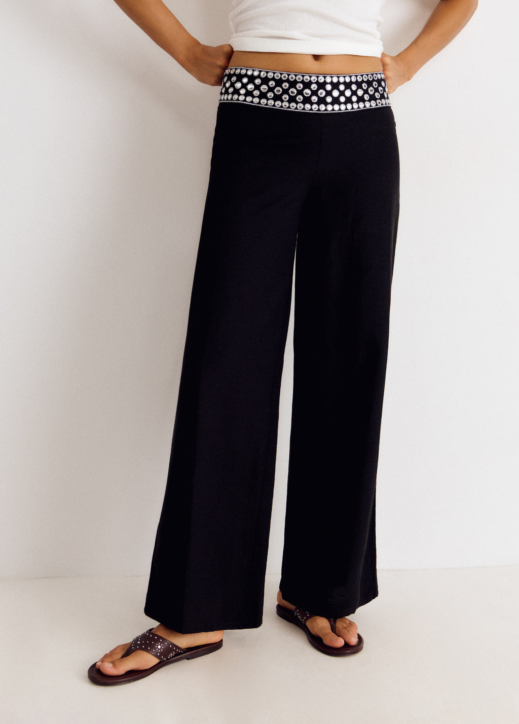 Long pants with mirror waistband