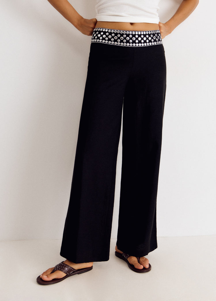 Long pants with mirror waistband
