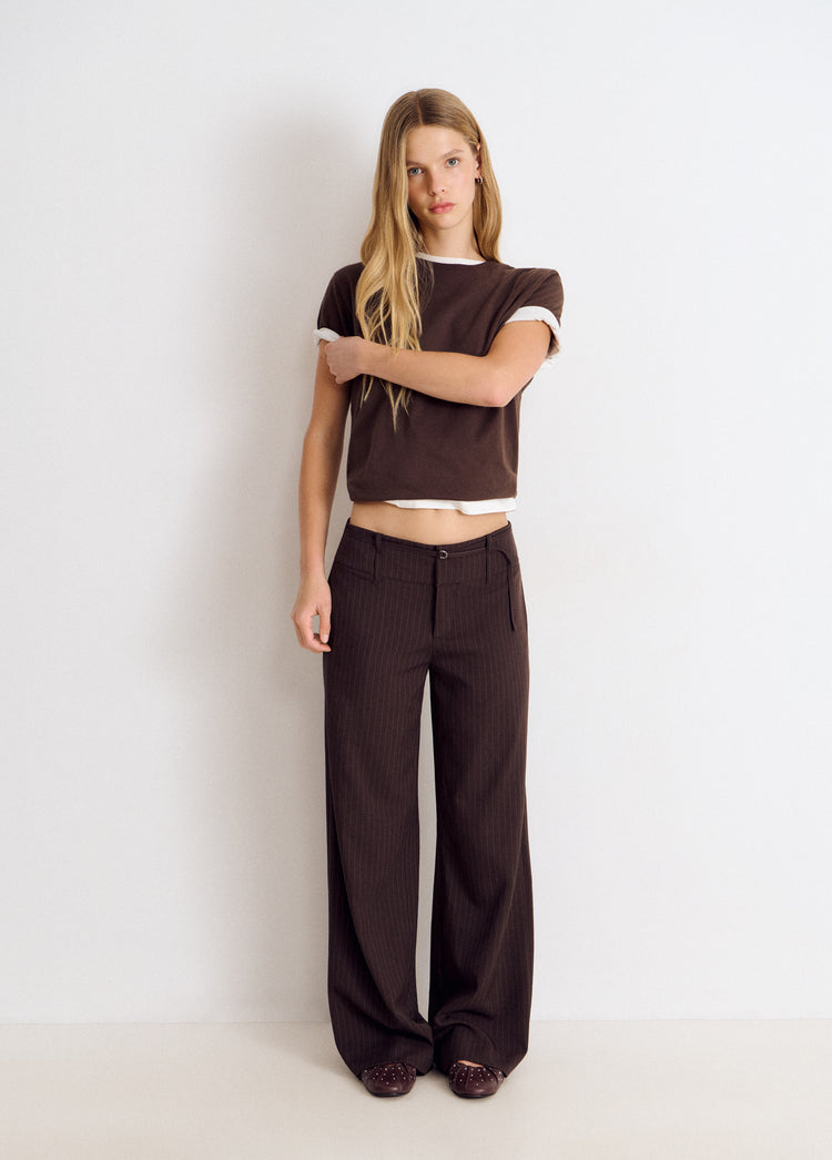 Broek met krijtstreep en brede tailleband