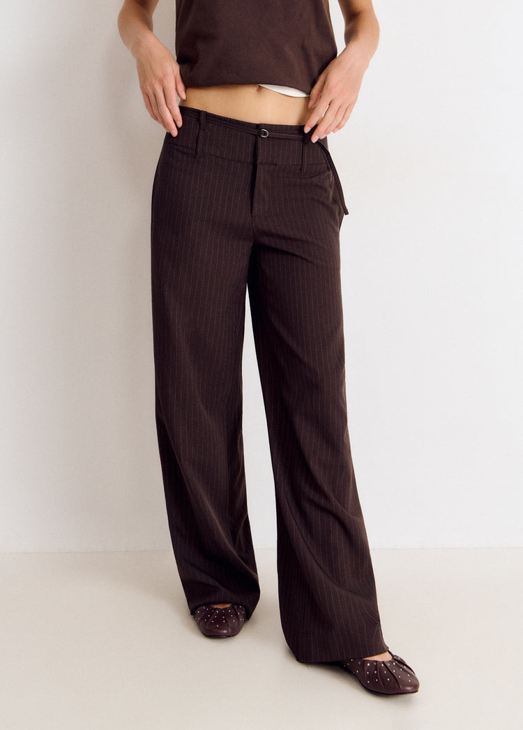 Broek met krijtstreep en brede tailleband
