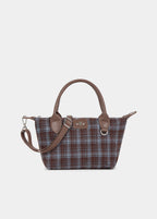Bolso pequeño shopper de cuadros en color chocolate con asas de piel