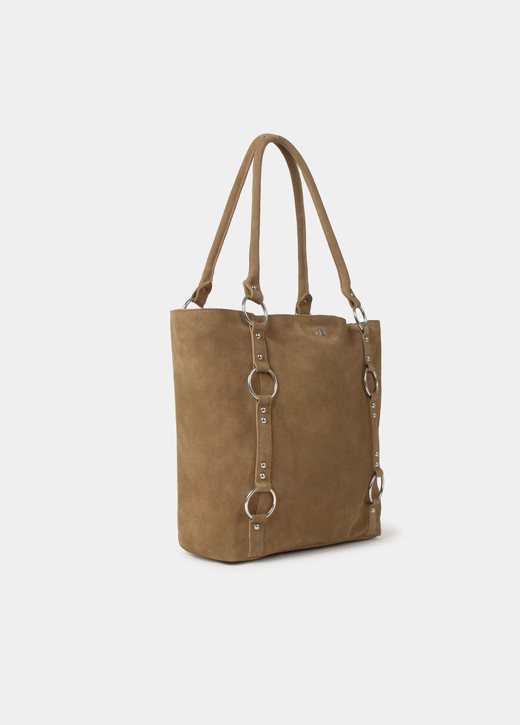 Leather shopper bag with rings