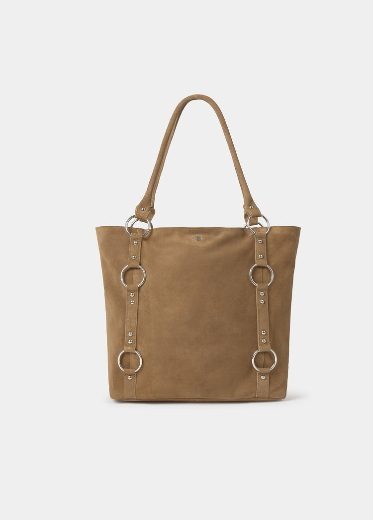 Leather shopper bag with rings