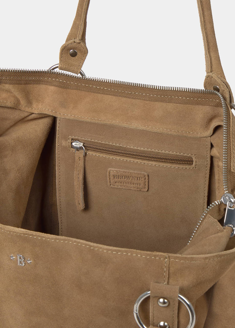Leather shopper bag with rings