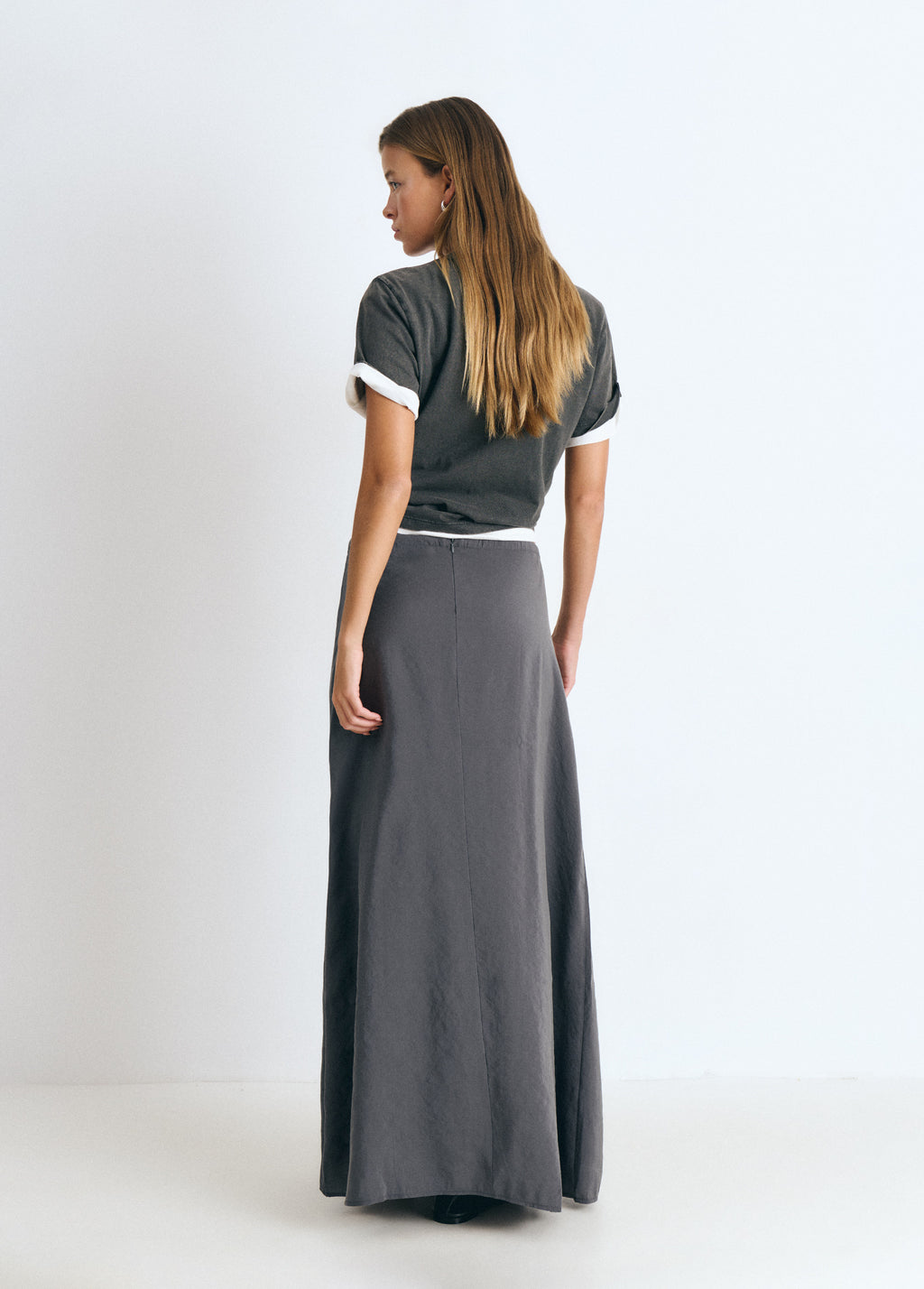 Jupe longue en tissu cupro