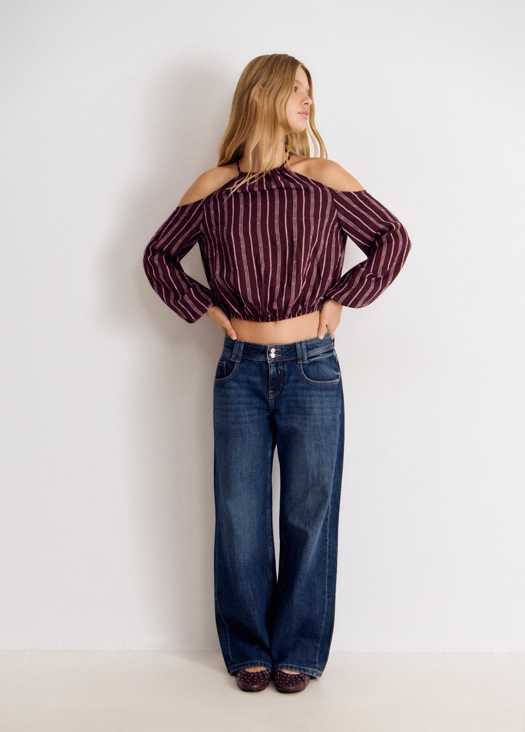 Blusa manga larga cut out rayas