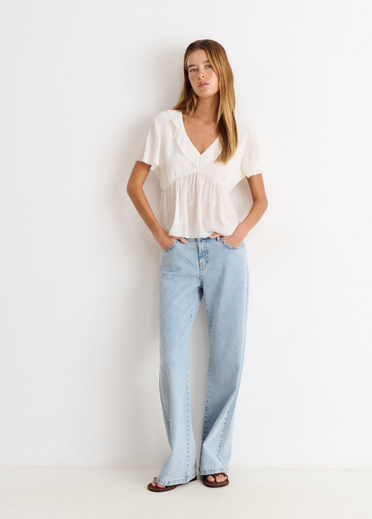 Blusa manga corta volantes