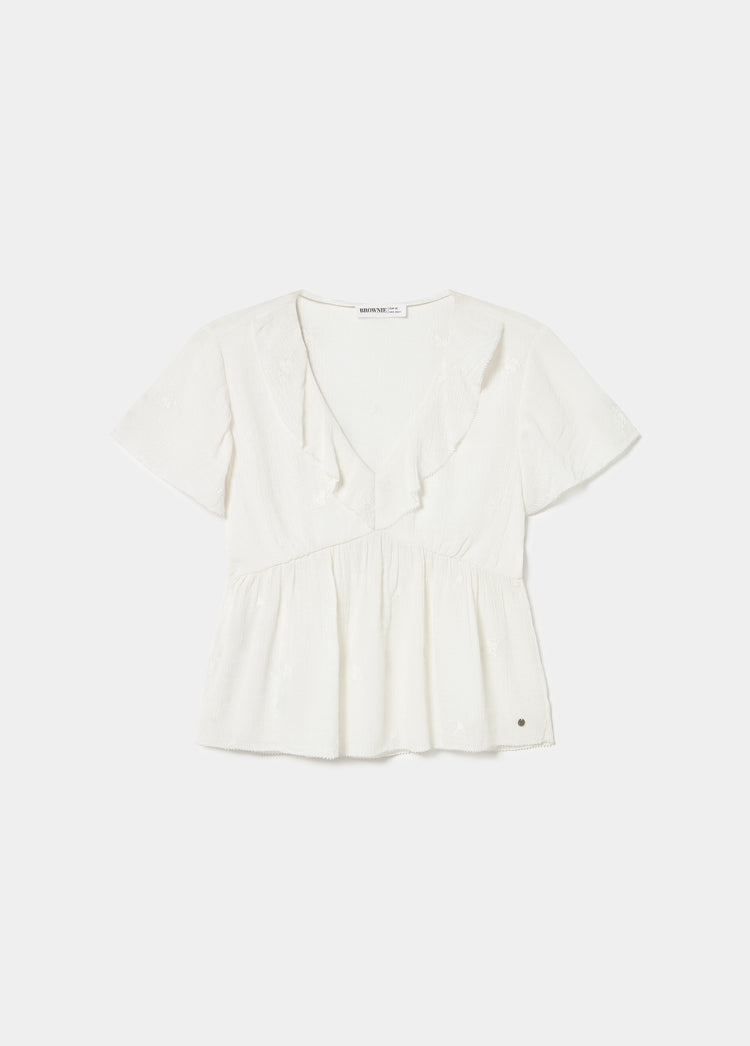 Blusa manga corta volantes