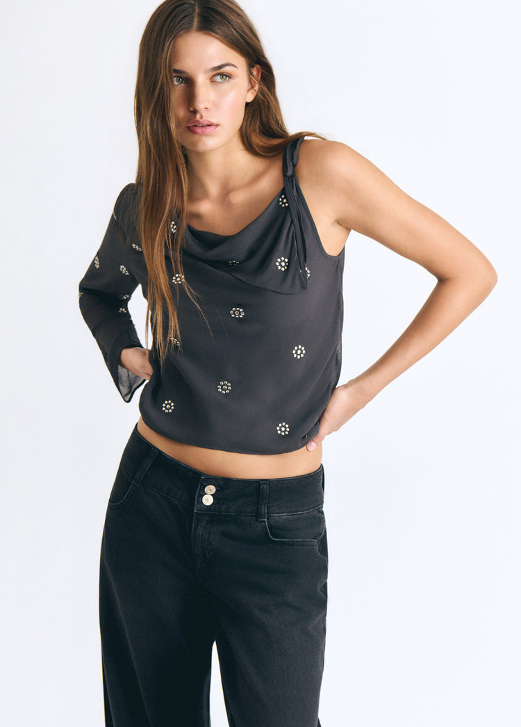 Bluse mit Reverskragen und Nieten