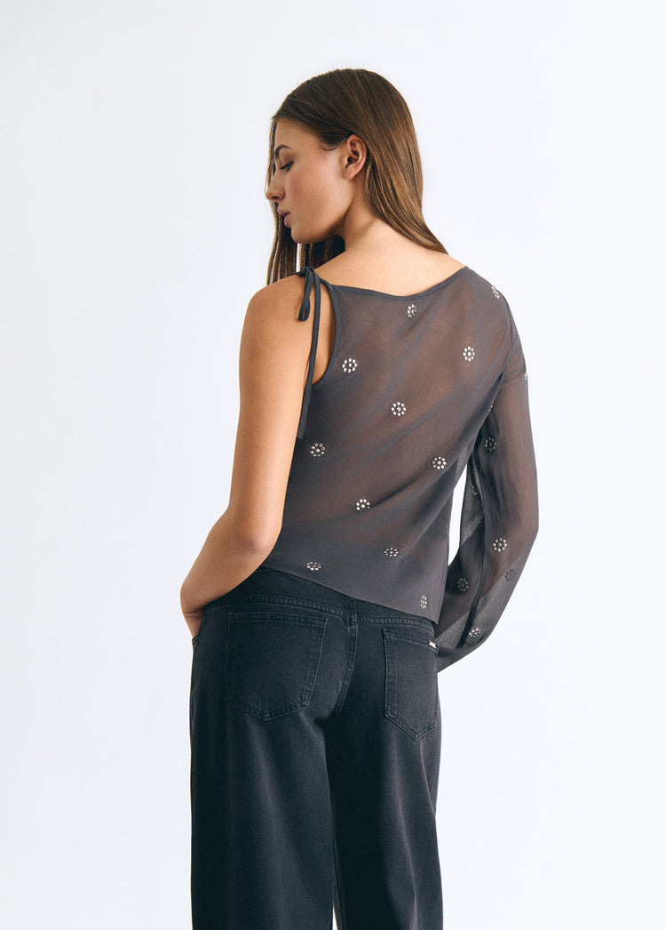 Bluse mit Reverskragen und Nieten