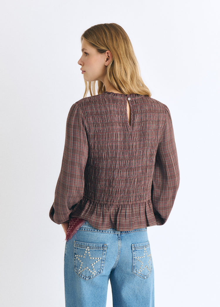Checked blouse with ruching
