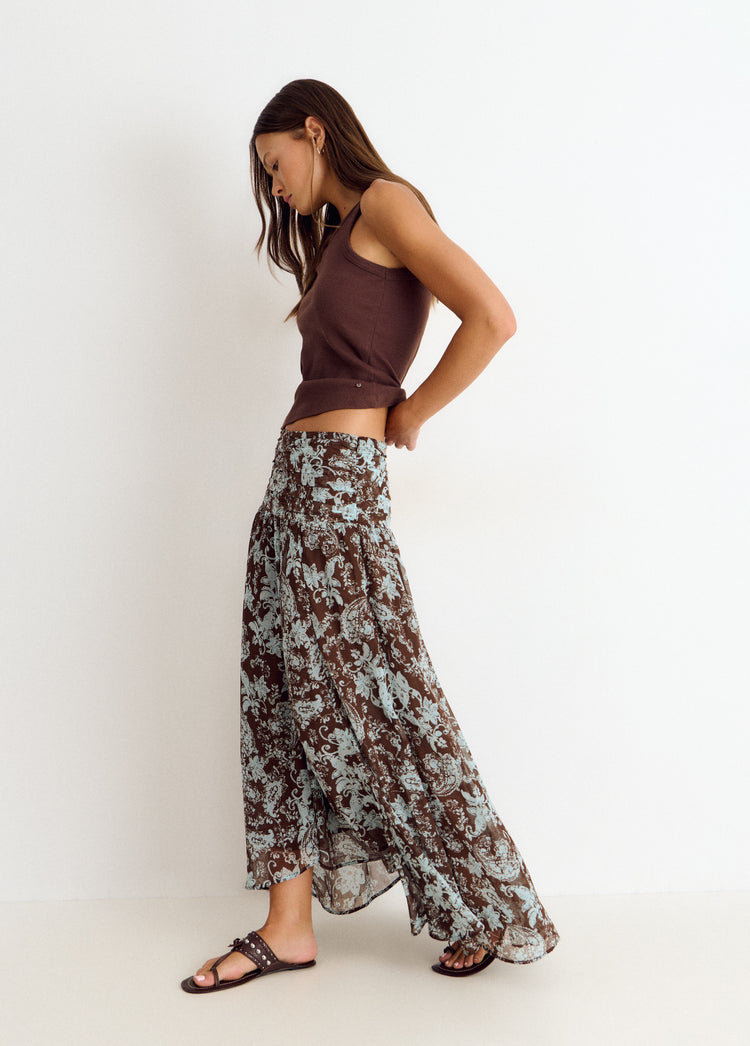 Long skirt smocked waist print