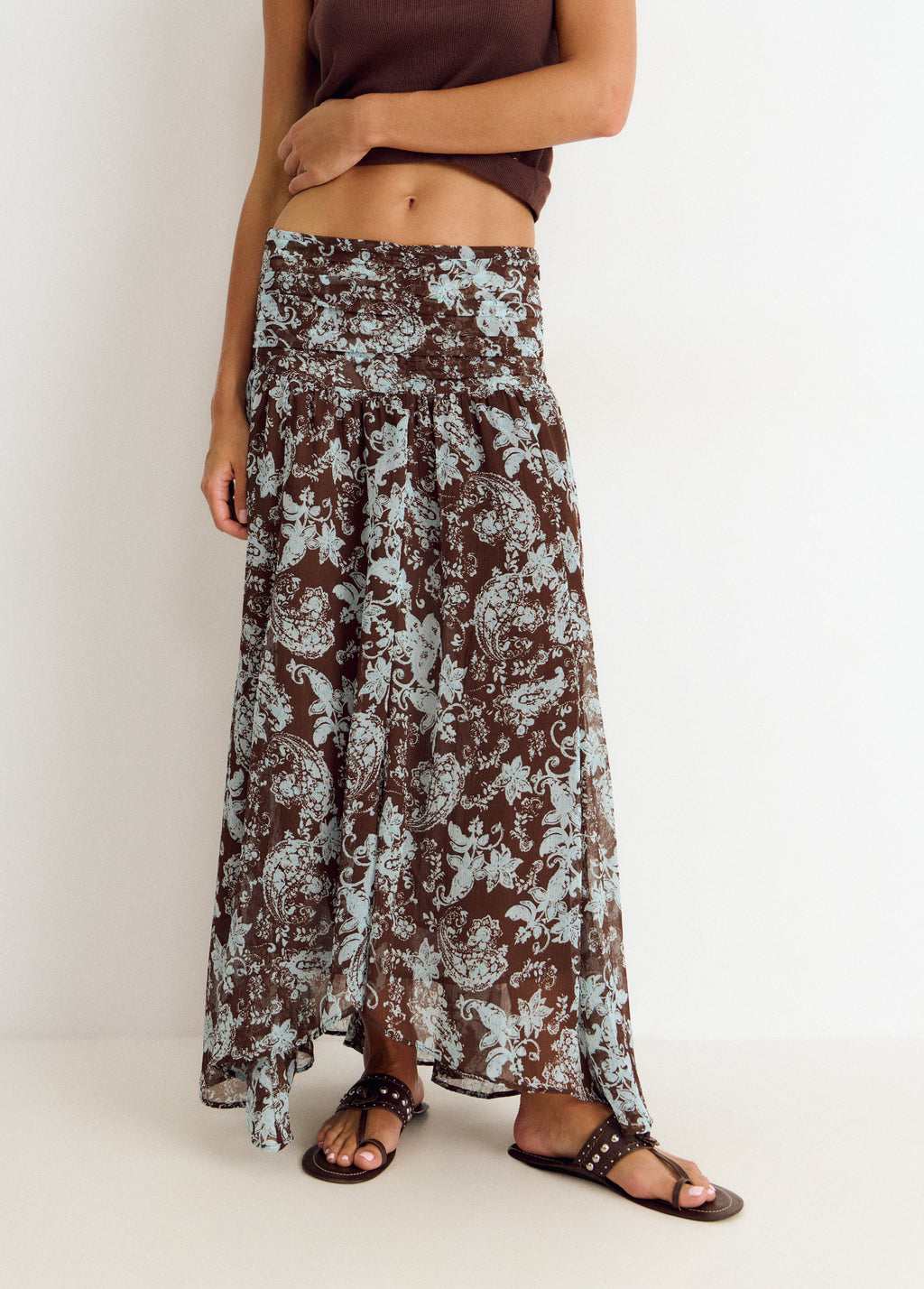 Long skirt smocked waist print