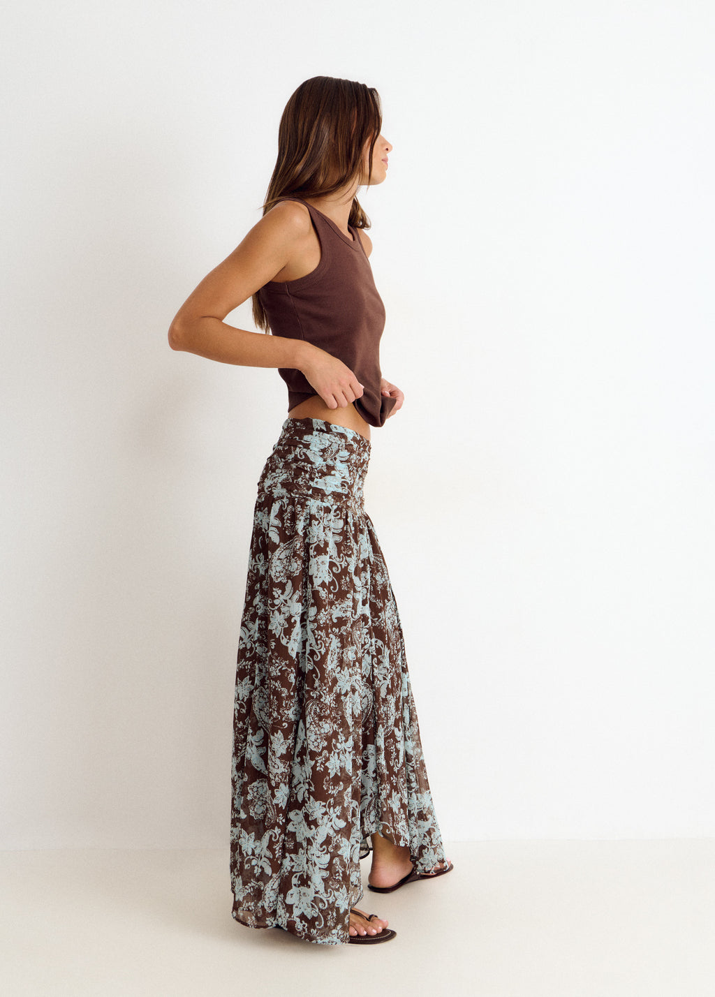 Long skirt smocked waist print