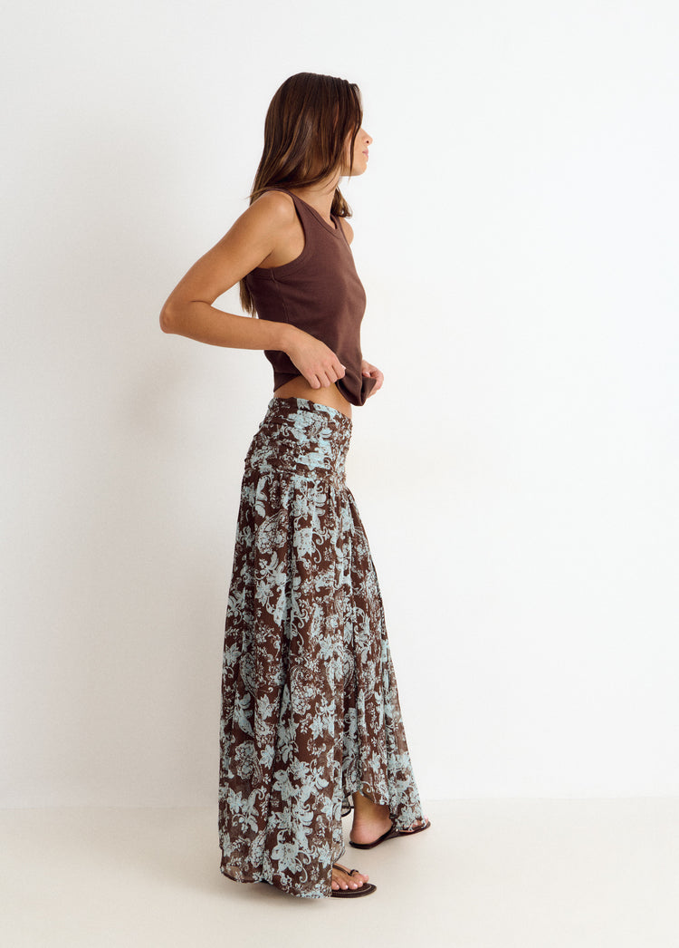 Long skirt smocked waist print