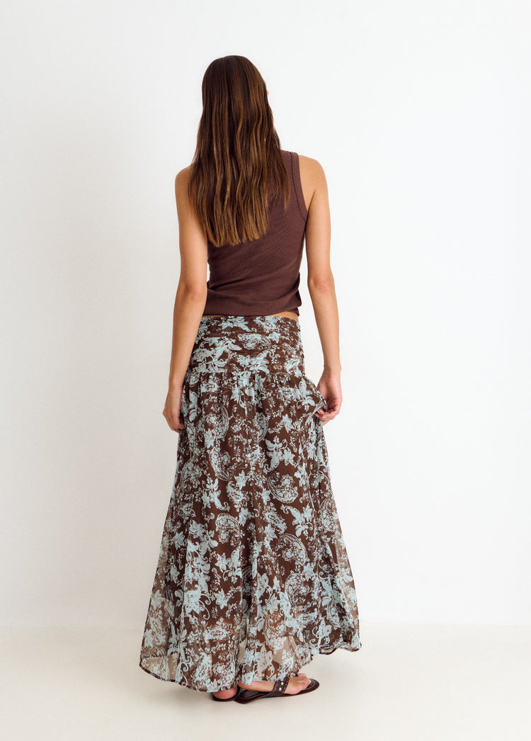 Long skirt smocked waist print