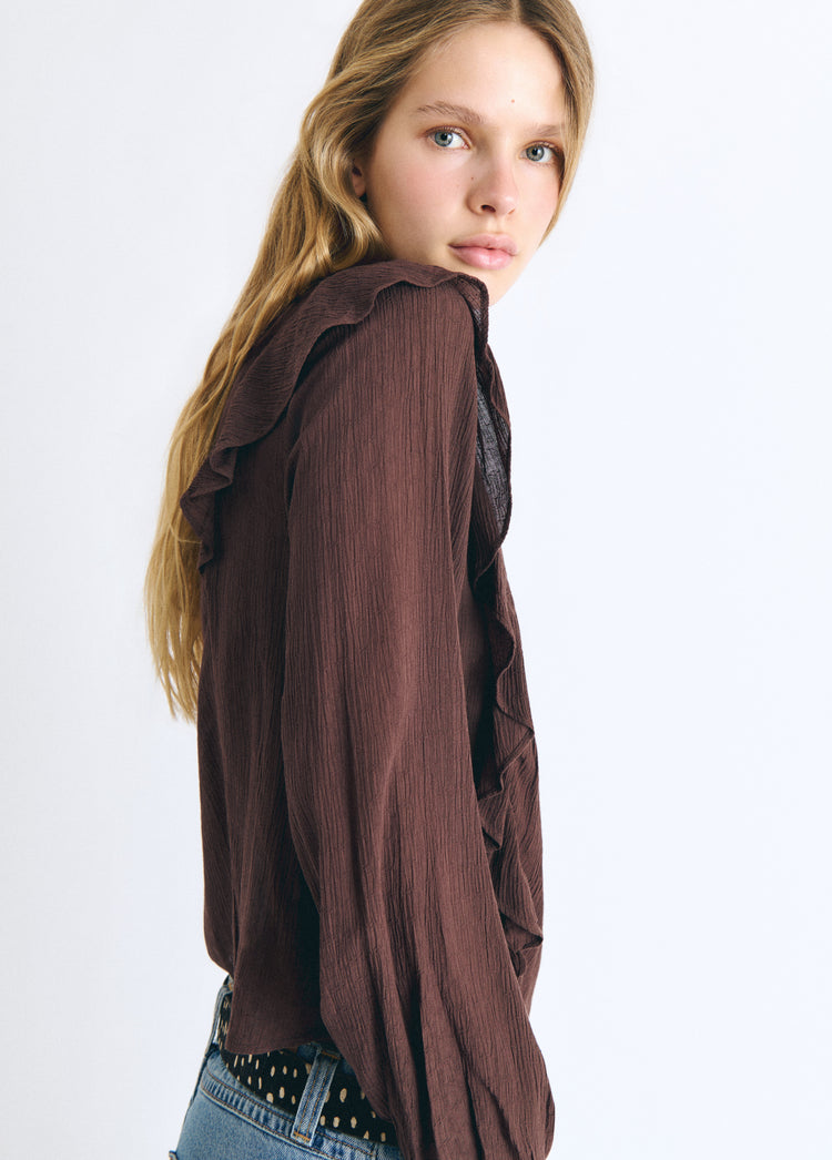 Box neck blouse with ruffles
