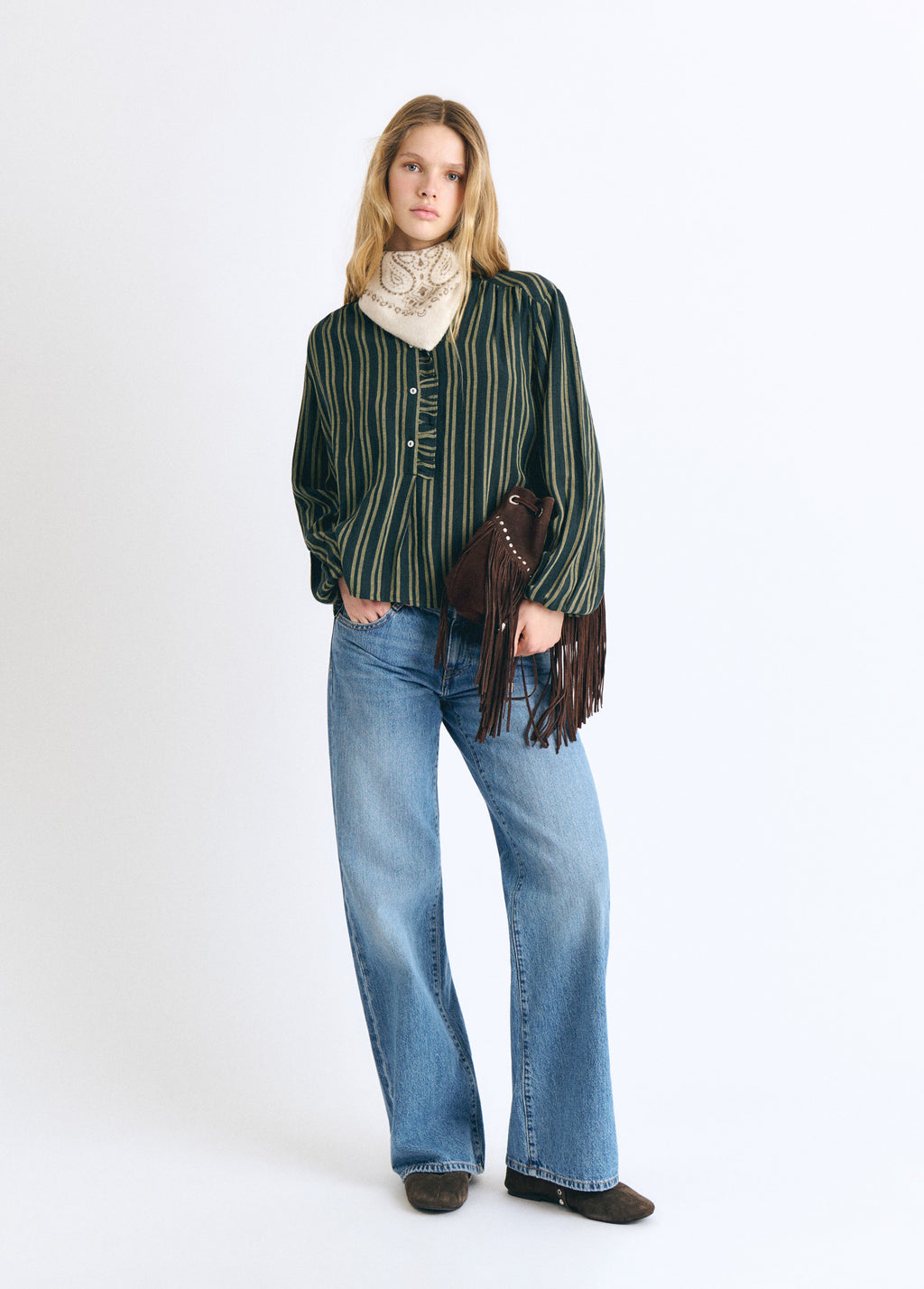Striped blouse with button placket