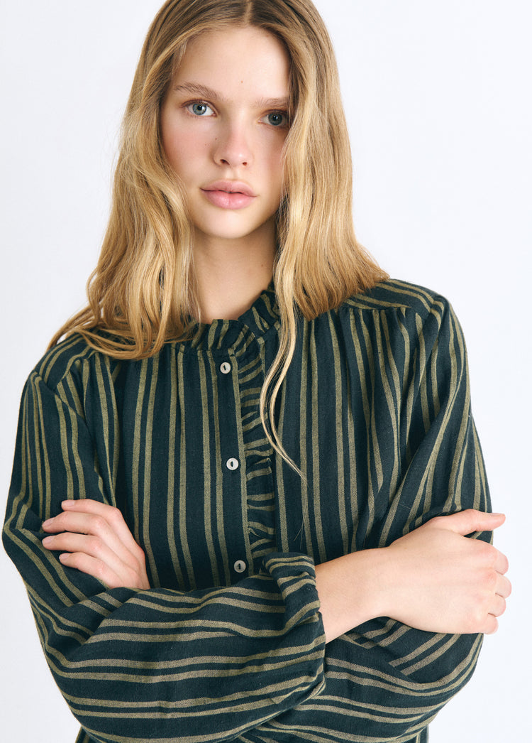 Striped blouse with button placket